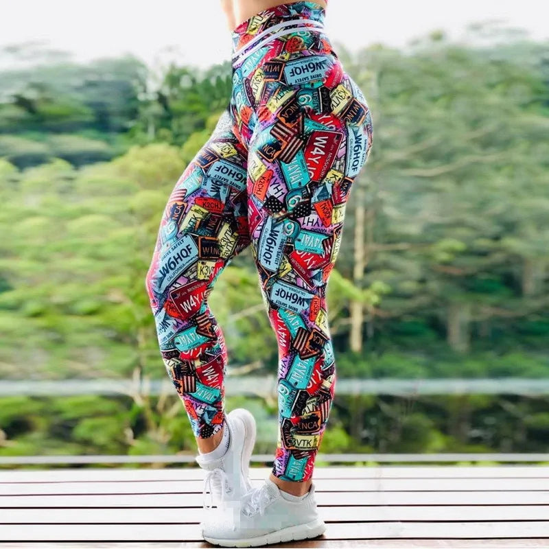 Vibrant Printed High-Waist Push-Up Workout Leggings - 6 patterns