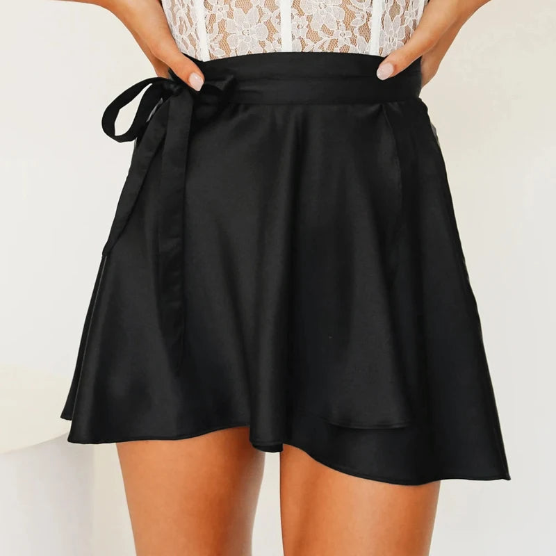 Wrap-Designed Satin Mini Skirt