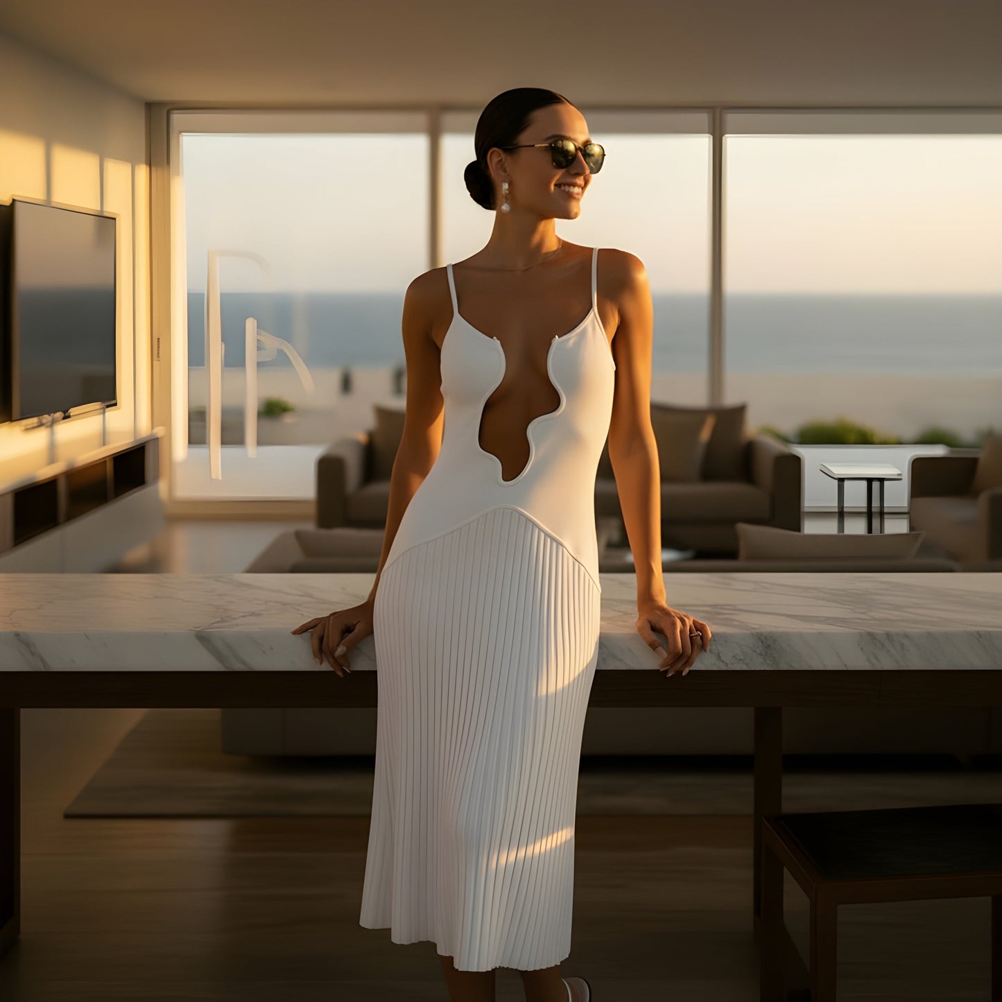 Wave Hollow Out Sexy Long Dress