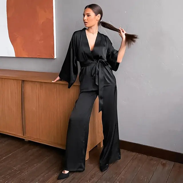 Sleek Robe and Pleated Pants Set