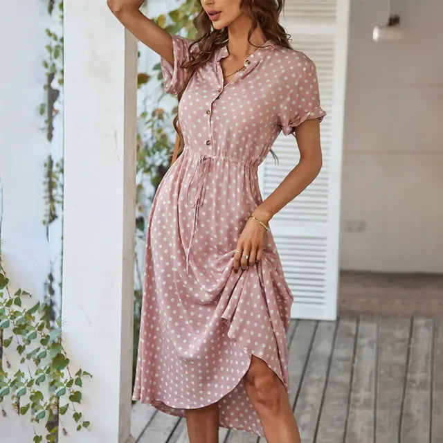 Ladies Polka Dot Print Shirt Dress