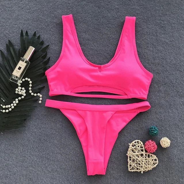 Two-Piece Ribbed Neon Bikini