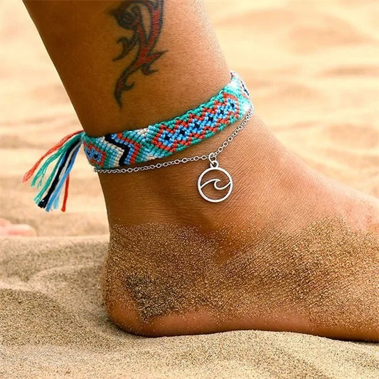 2025 New Bohemian Wave Anklets for Women - Handmade Cotton Foot Jewelry