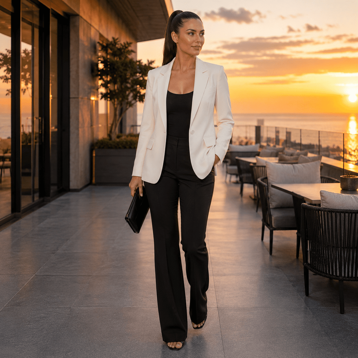 Classic Long Blazer with Pockets Single Breast