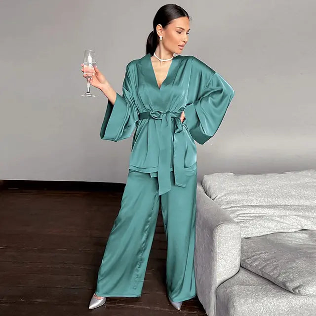 Sleek Robe and Pleated Pants Set