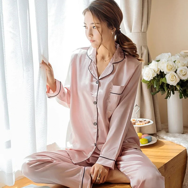 Silk Satin Pajamas-Long Pants and Tops