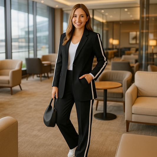 Long Sleeve Lapel Casual Suit - Traditional Black