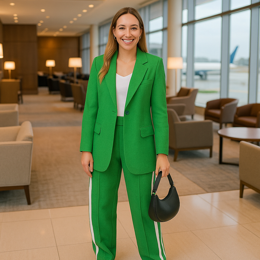 Long Sleeve Lapel Casual Suit In Green