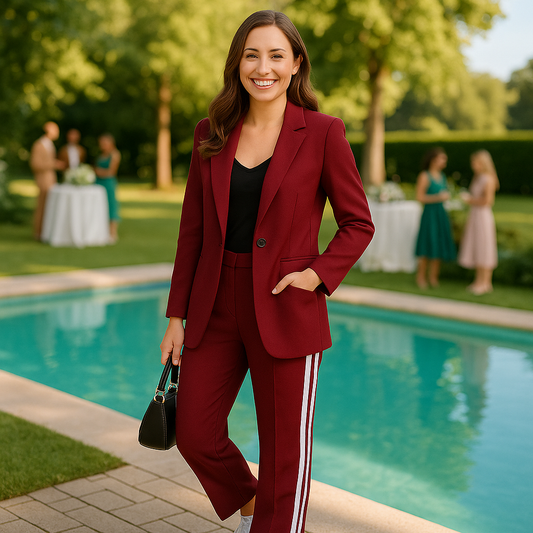 Long Sleeve Lapel Casual Suit In Scarlet Red