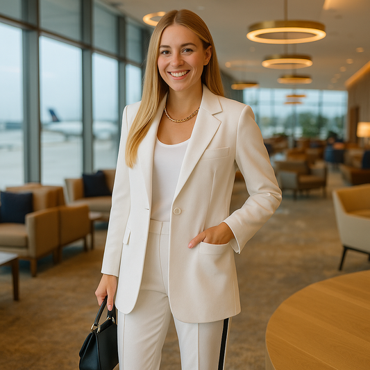 Long Sleeve Lapel Casual Suit In Crisp White