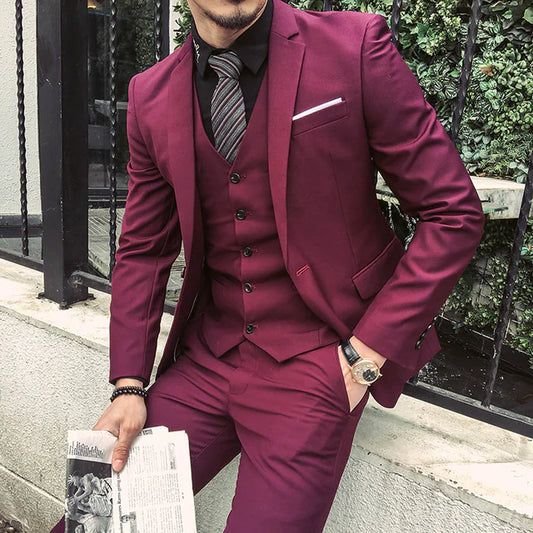 Casual Suit for Business and Wedding Attire in Rich Wine Red