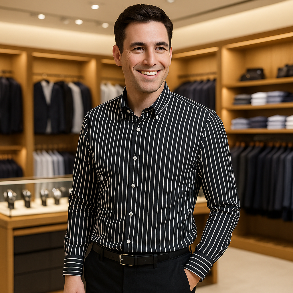 Men's Striped Long Sleeve Stretch Shirt for Suits