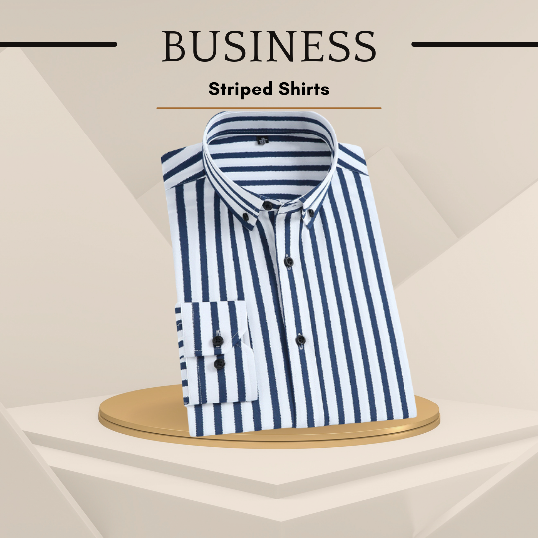 Men's Striped Long Sleeve Stretch Shirt for Suits
