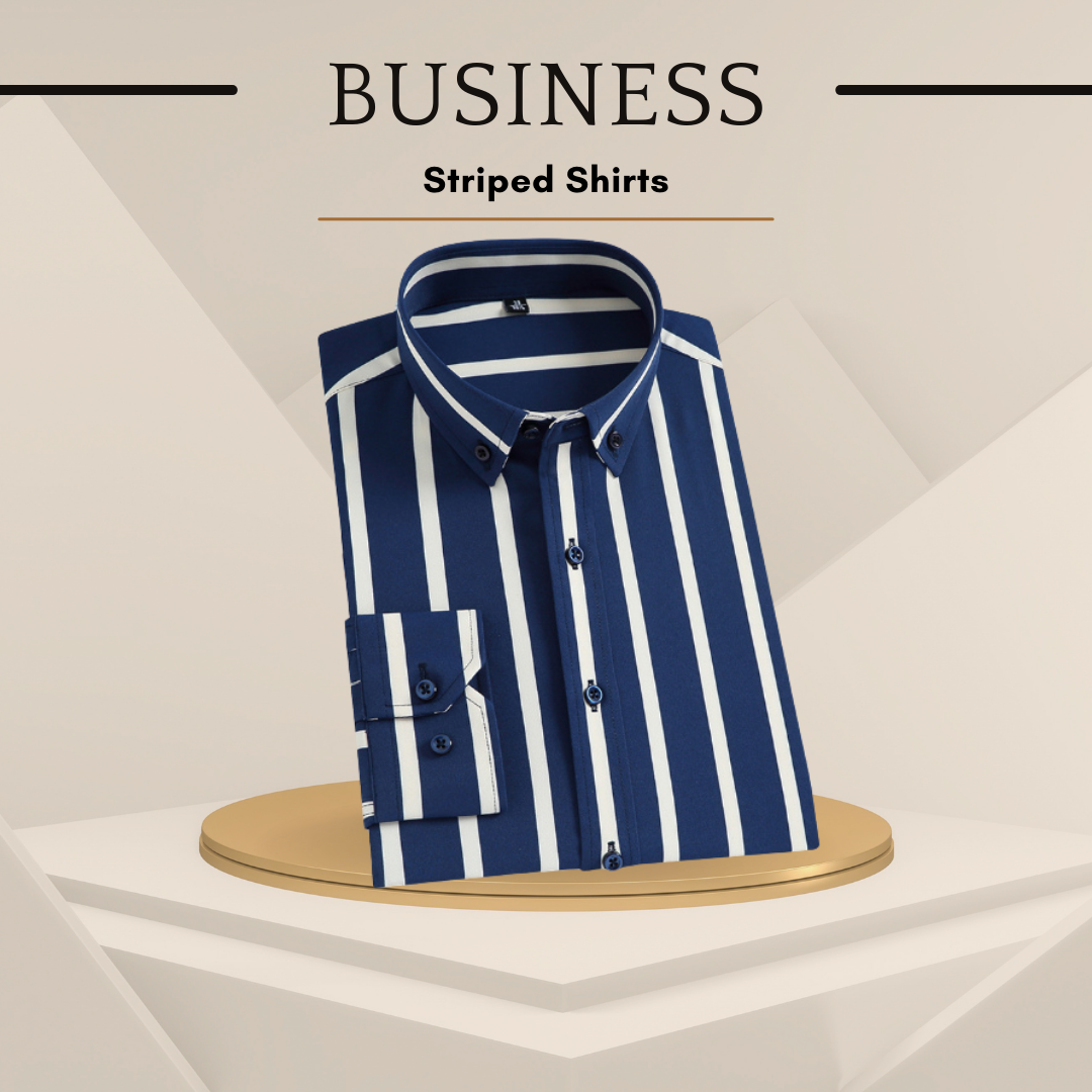 Men's Striped Long Sleeve Stretch Shirt for Suits