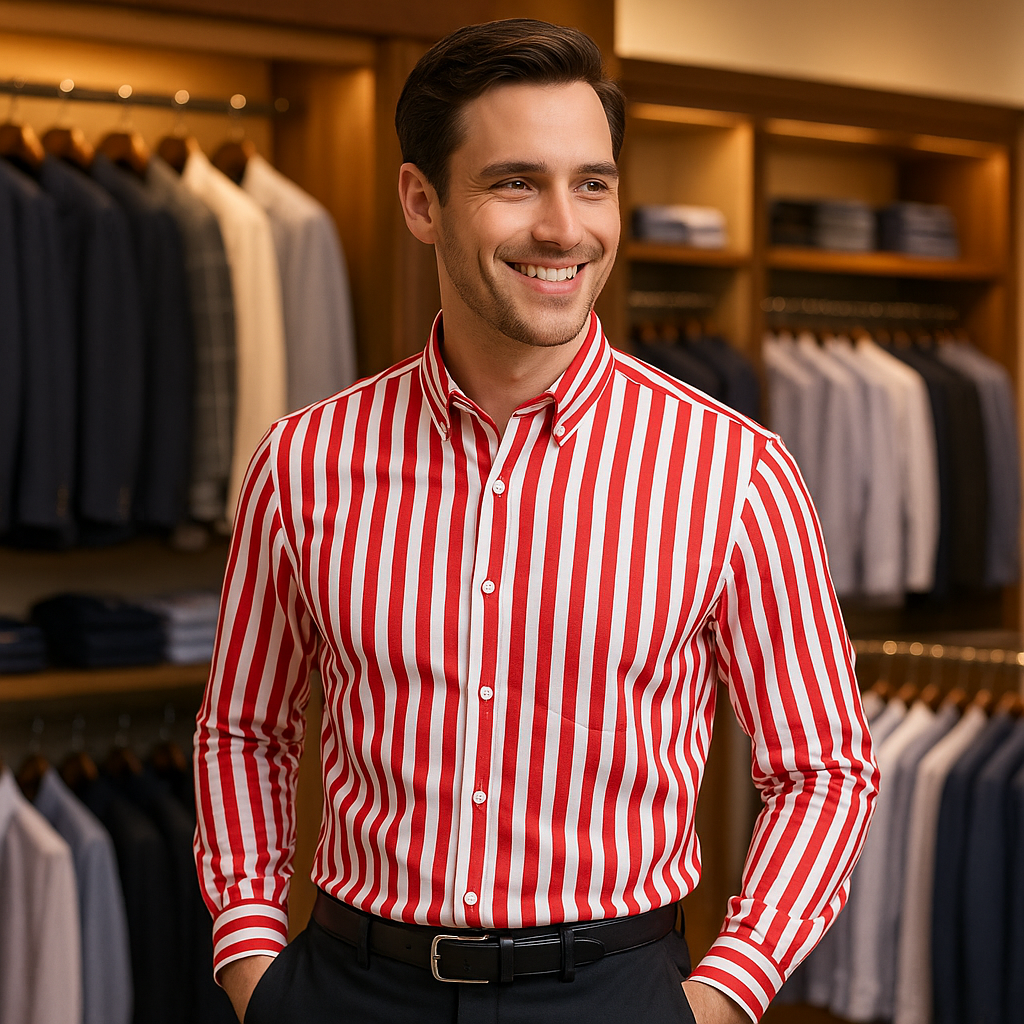 Men's Long Sleeve Striped Dress Shirt (Business Attire)