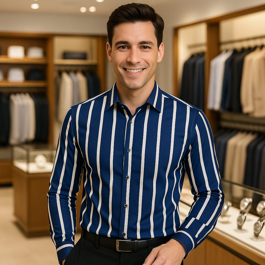 Men's Striped Long Sleeve Stretch Shirt for Suits