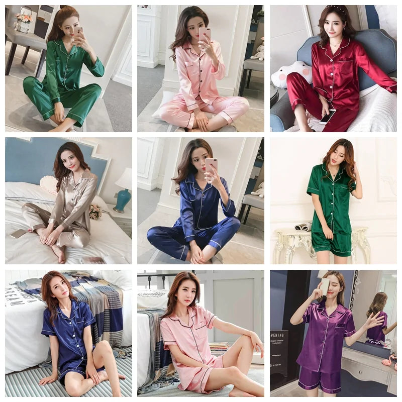 Silk Satin Pajamas-Long Pants and Tops