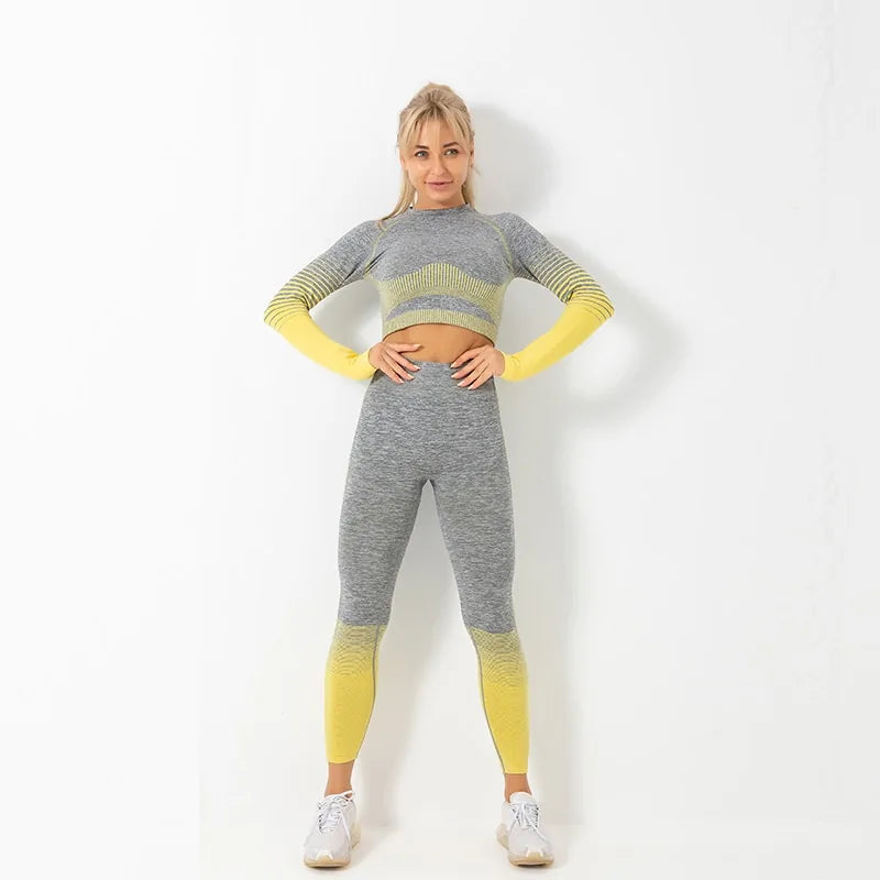 Seamless Long Sleeve Yoga Set: Women's High-Waisted Fitness Suit