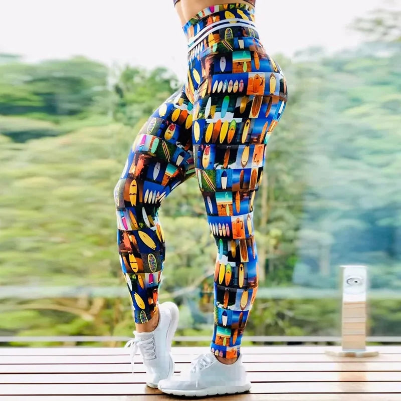 Vibrant Printed High-Waist Push-Up Workout Leggings - 6 patterns