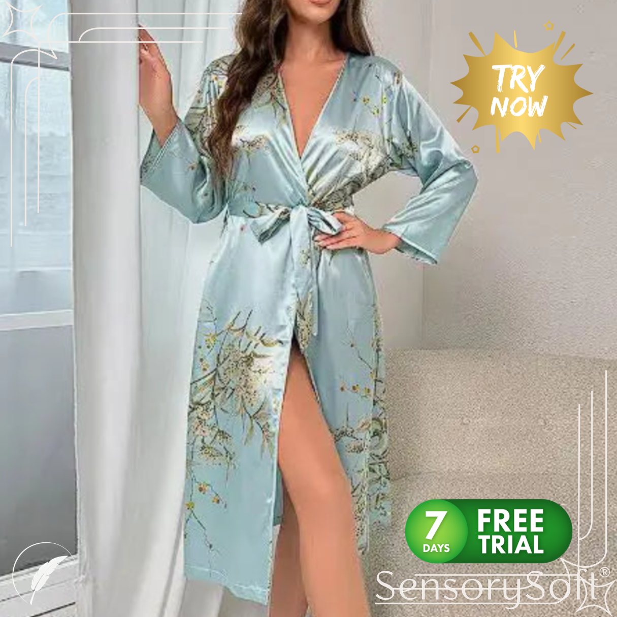 Cherry Print Satin Nightgown & Robe Set