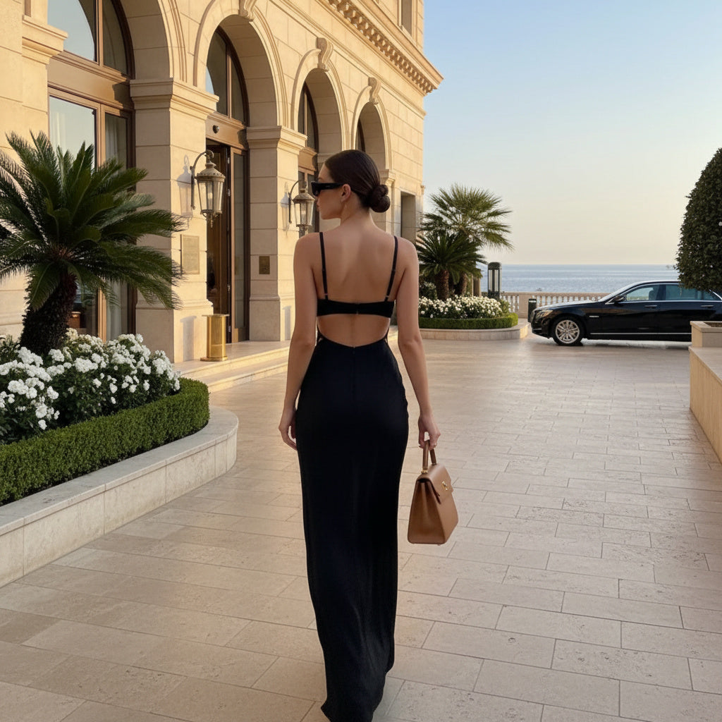 Noir Élan Cut-Out Maxi Dress