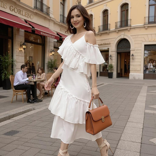 Off-Shoulder Ruffled Bodycon Dress - White
