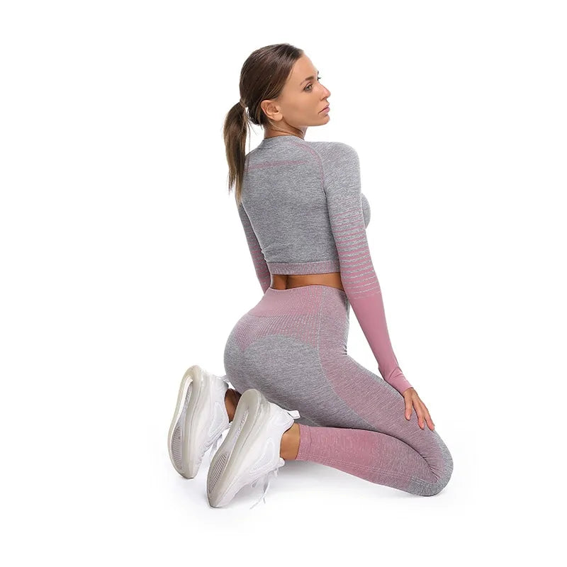 Seamless Long Sleeve Yoga Set: Women's High-Waisted Fitness Suit