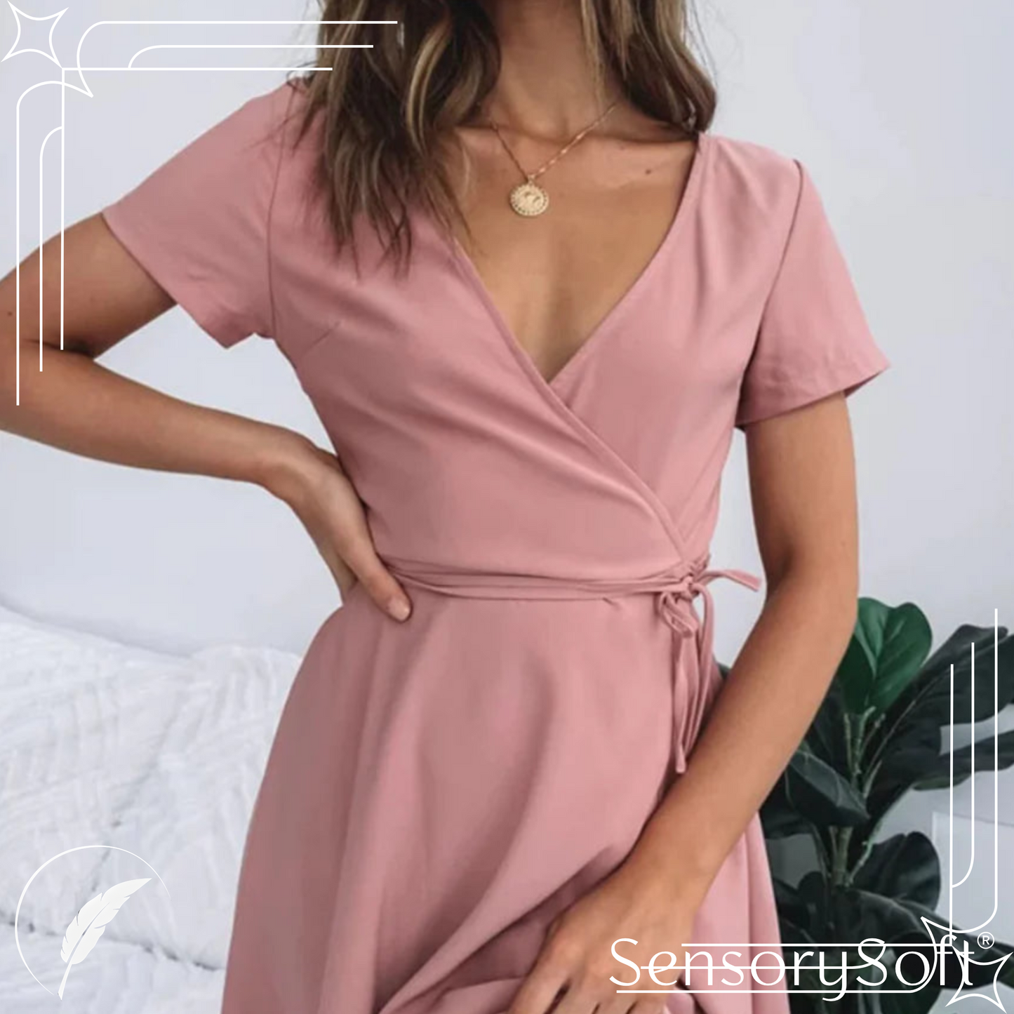 Dress pink V-neck dress