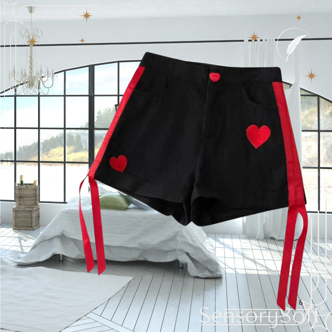 Heart Ribbon Print Shorts – Playful, Romantic, and Chic