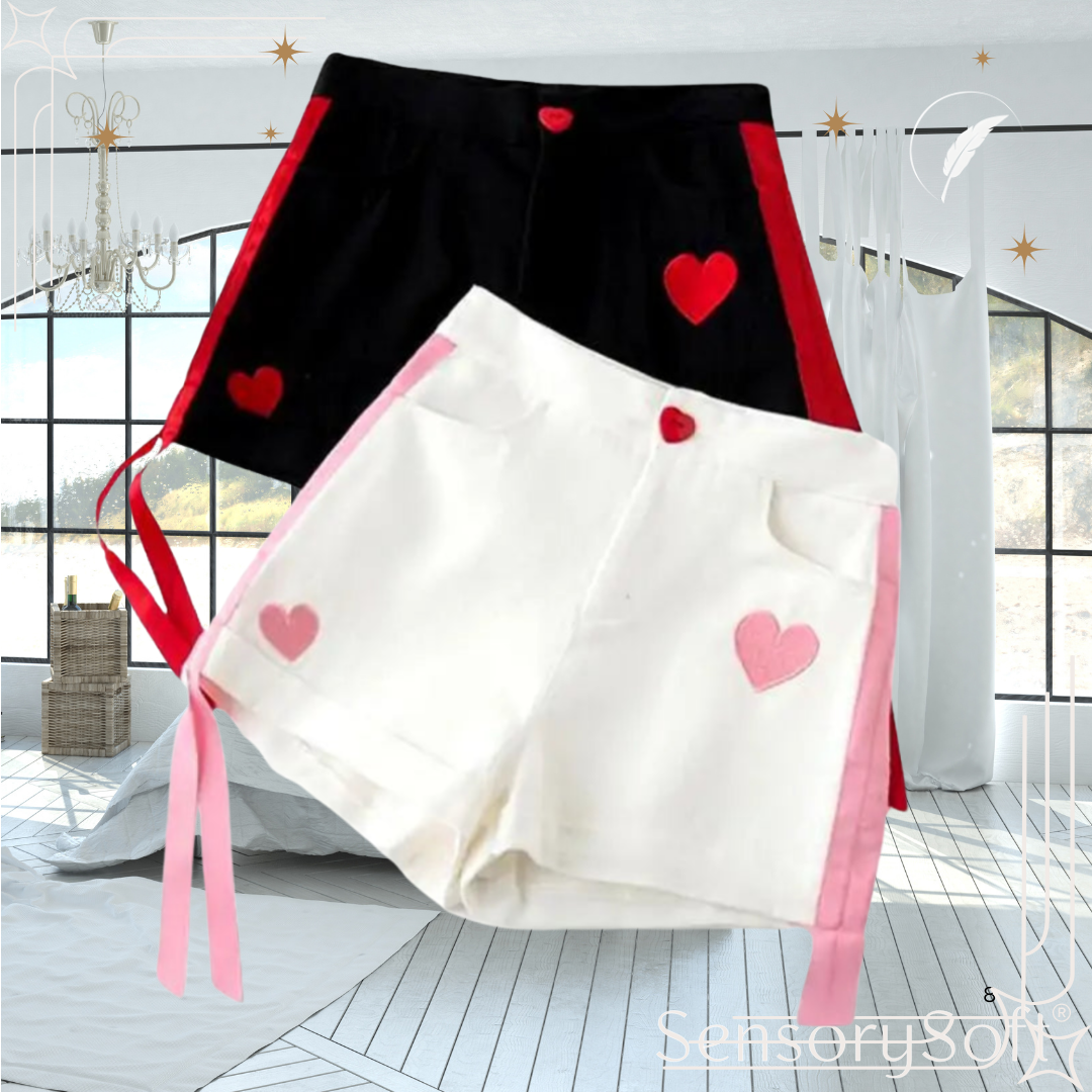 Heart Ribbon Print Shorts – Playful, Romantic, and Chic