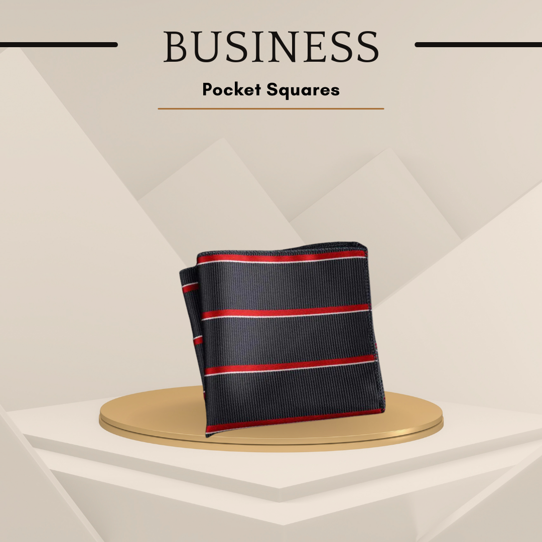 Men's Silk Pocket Squares - No1 Red and Black Striped