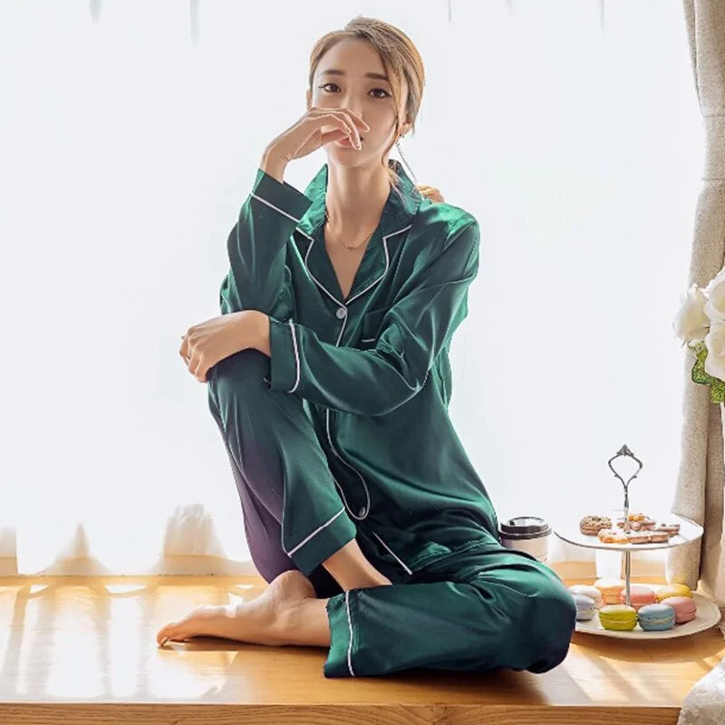 Silk Satin Pajamas-Long Pants and Tops