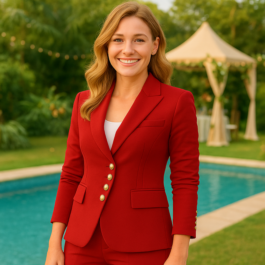 Red Two-Piece Women's Business Suit