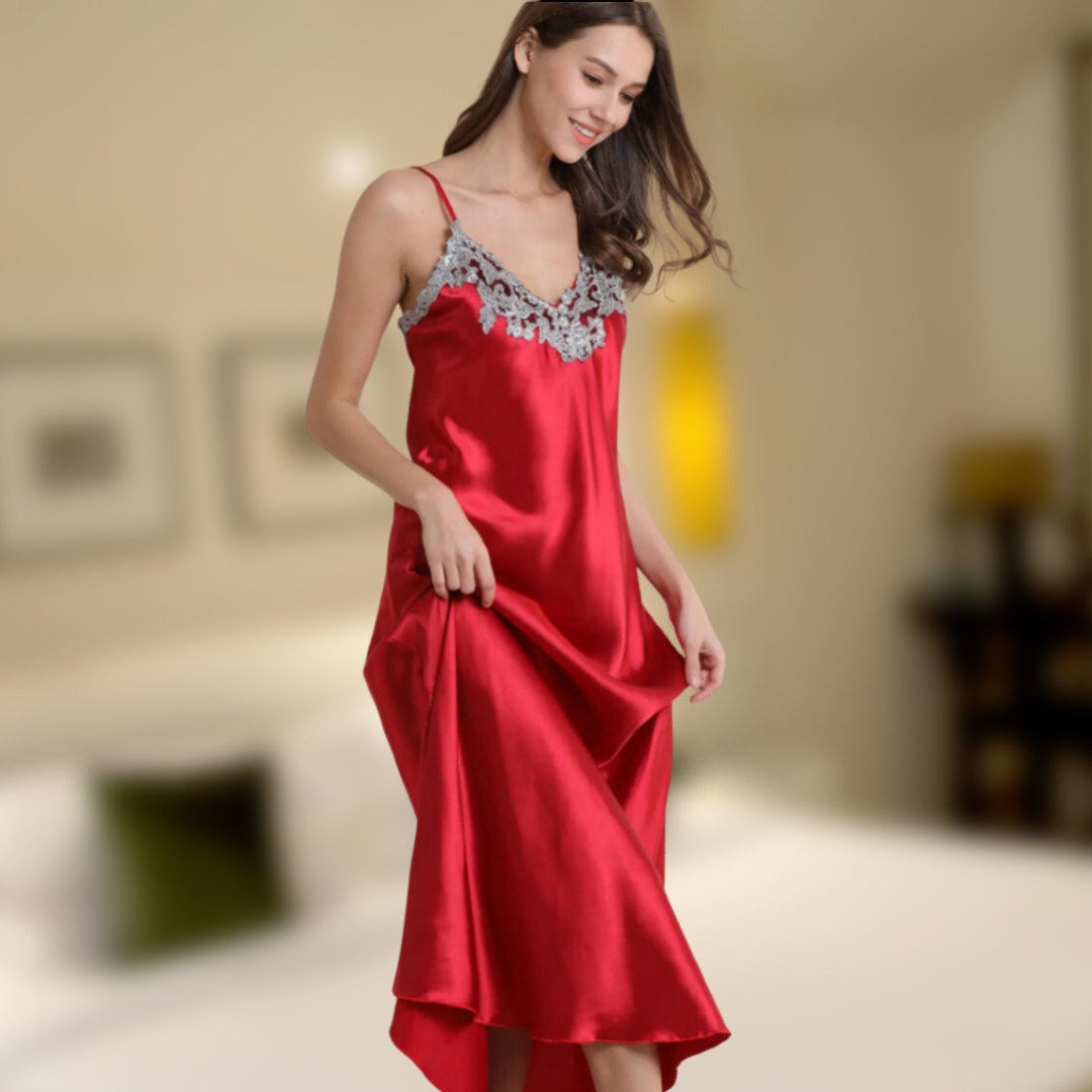 Lace Satin Nightgown – Silky Luxury with Elegant Lace Details
