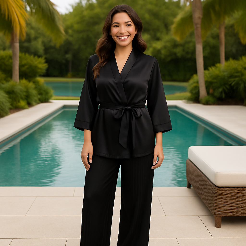 Sleek Robe and Pleated Pants Set
