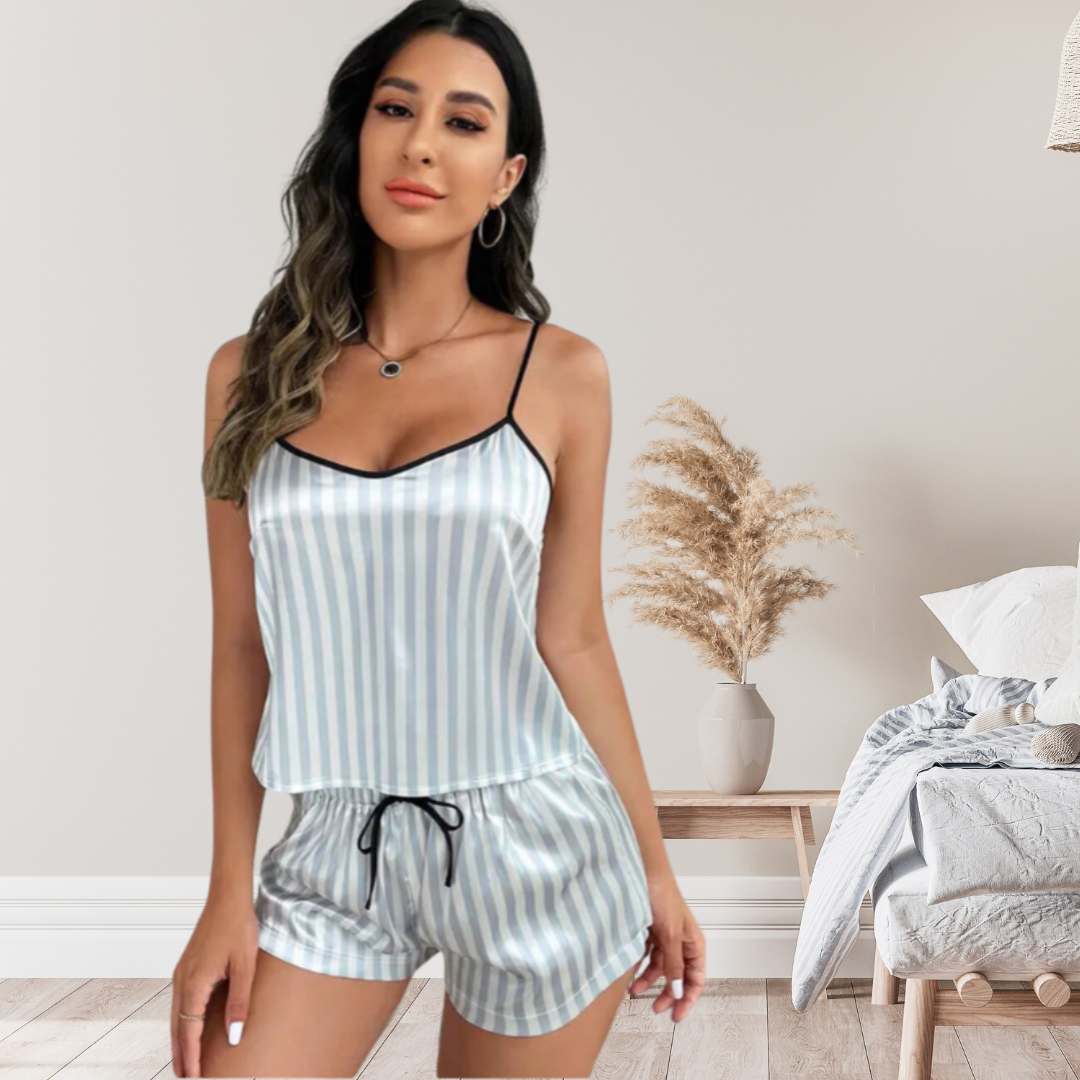 Sexy Stripe Women's Sleepwear Set – Silky Sophistication Meets Versatile Comfort