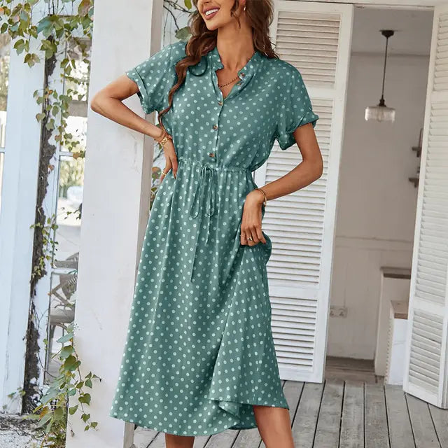 Ladies Polka Dot Print Shirt Dress