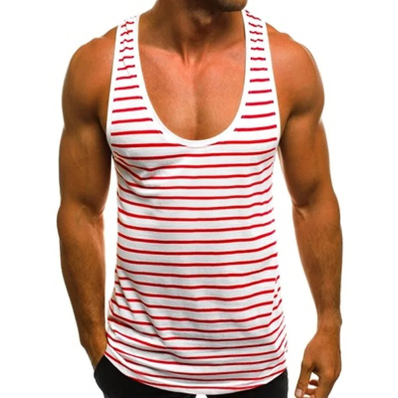 Men's Striped Sleeveless O Neck Tank Tops for Summer Beach and Holidays