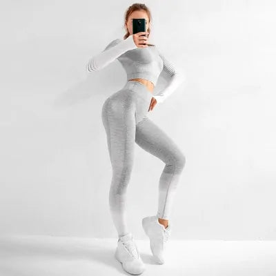 Seamless Long Sleeve Yoga Set: Women's High-Waisted Fitness Suit