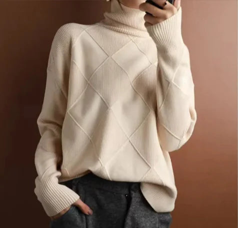 Women's Turtleneck Rhombus Sweater