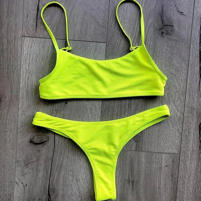 Two-Piece Ribbed Neon Bikini