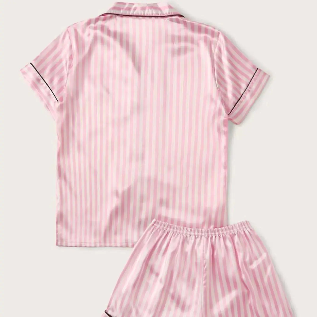 Two Piece Pajamas in Striped Satin Silk