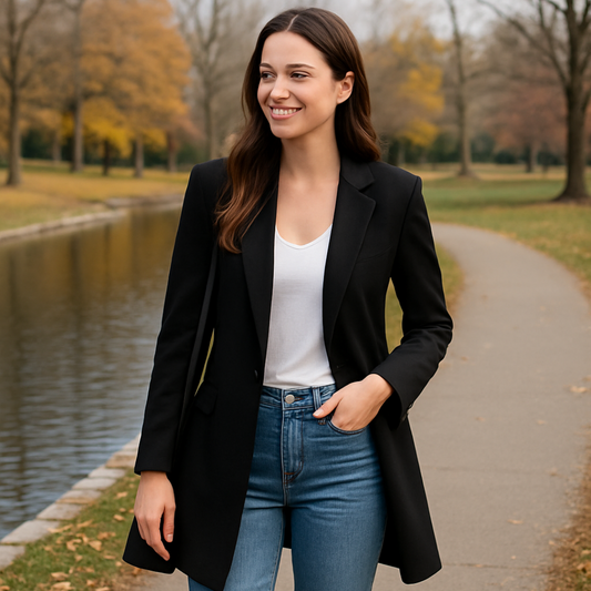 Women's Long Sleeve Solid Color Lapel Suit Jackets-Traditional Black