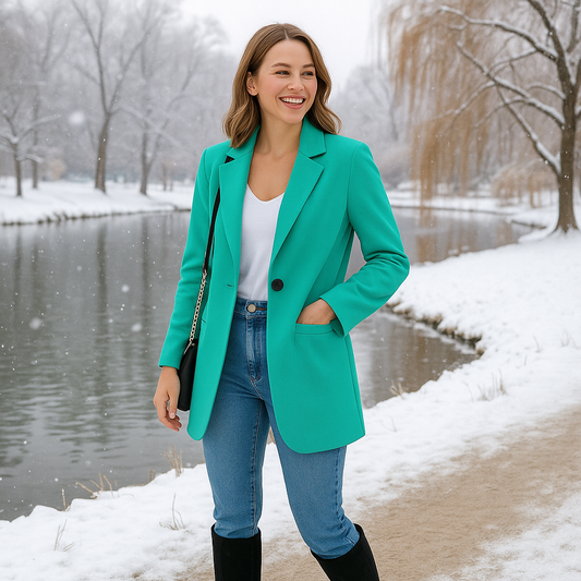 Women's Long Sleeve Solid Color Lapel Suit Jackets-Light Green