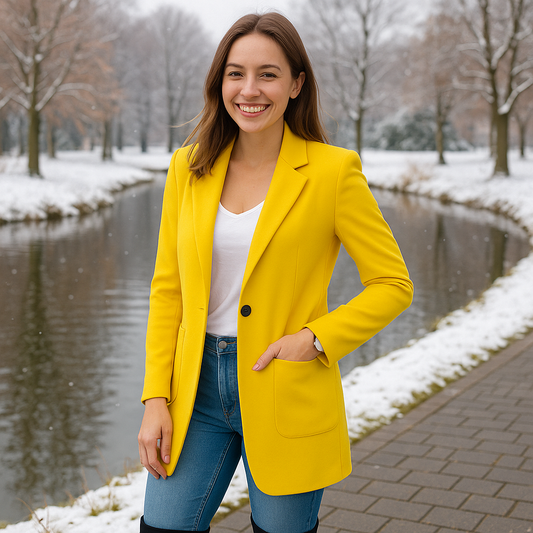 Women's Long Sleeve Solid Color Lapel Suit Jackets-Empowering Yellow