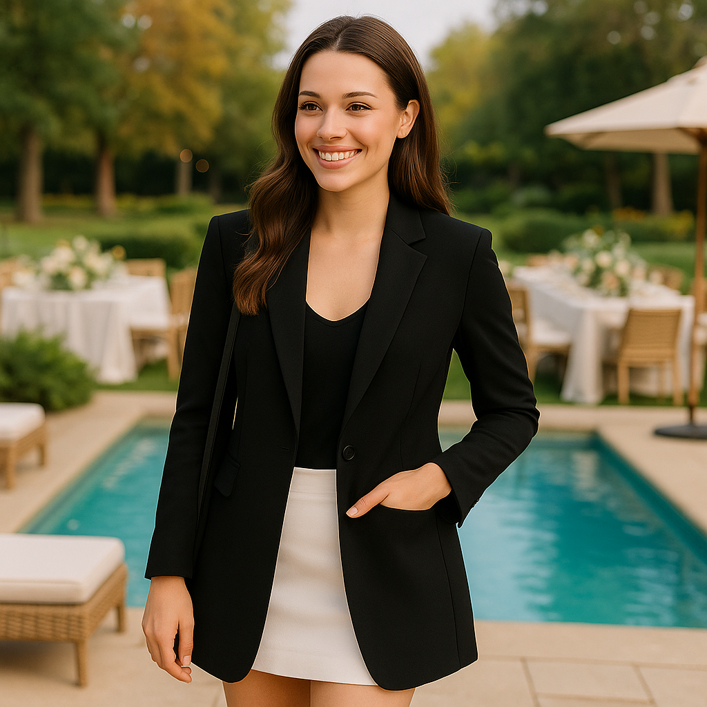 Women's Long Sleeve Solid Color Lapel Suit Jackets-Traditional Black