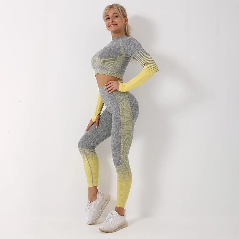 Seamless Long Sleeve Yoga Set: Women's High-Waisted Fitness Suit