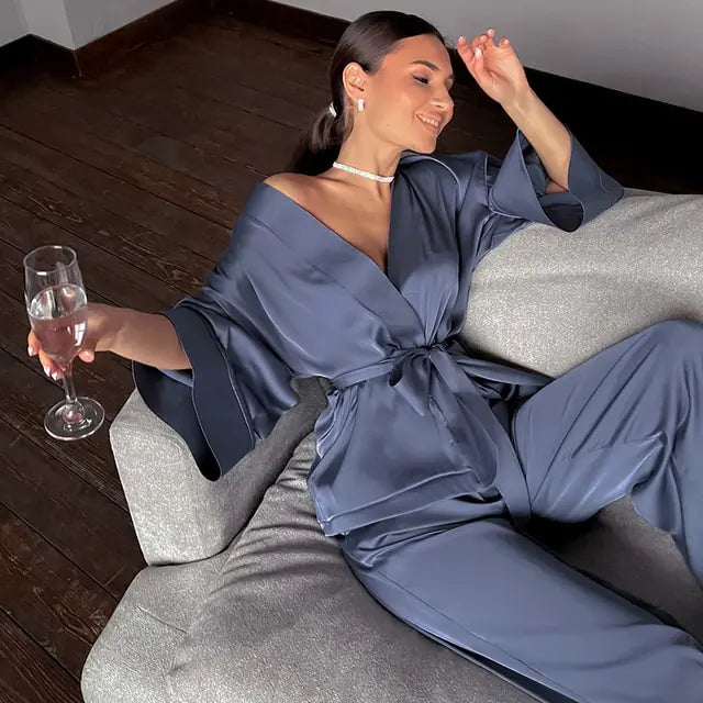 Sleek Robe and Pleated Pants Set