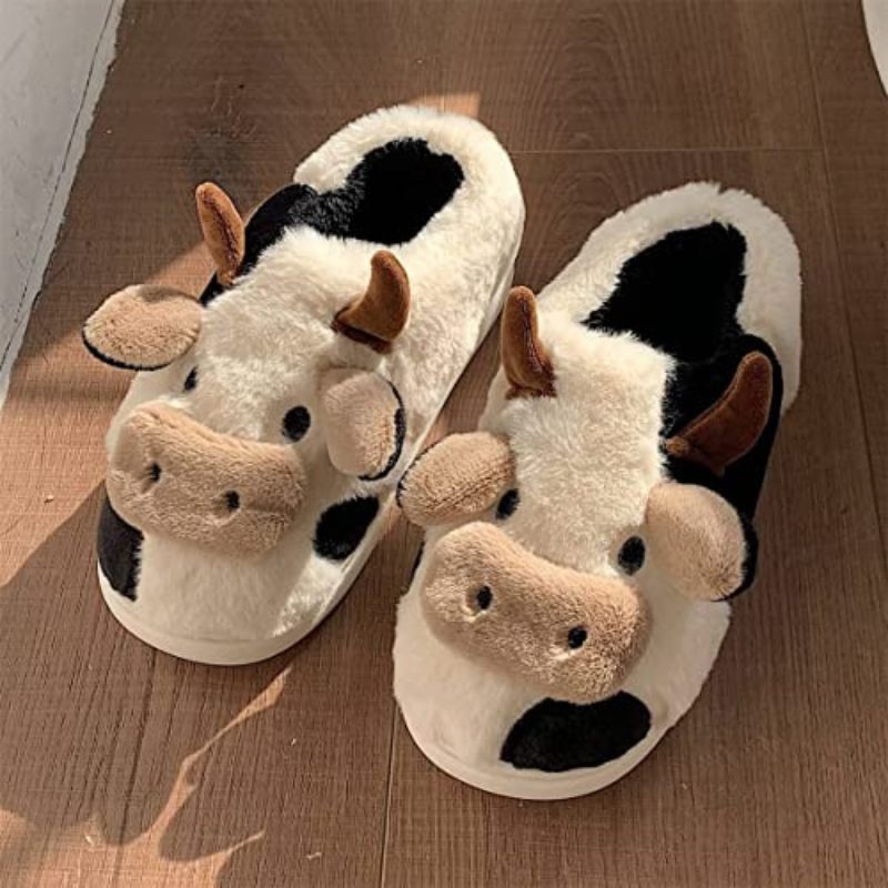 Home Cartoon Cow Fur Cotton Slippers