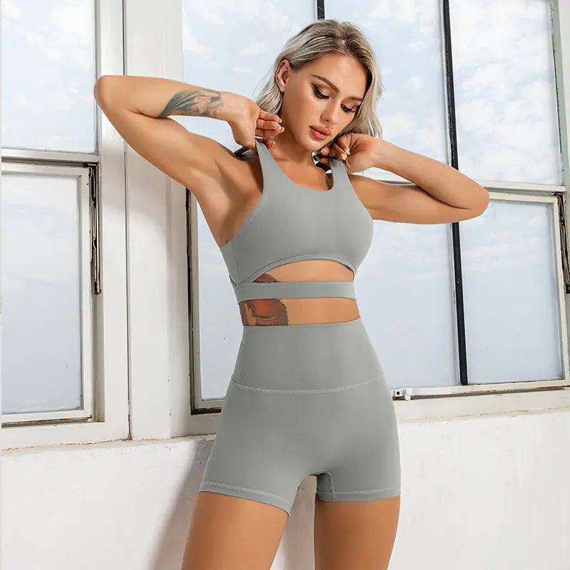 Recycled Fabric Hollow Out Yoga Bra and Shorts Set